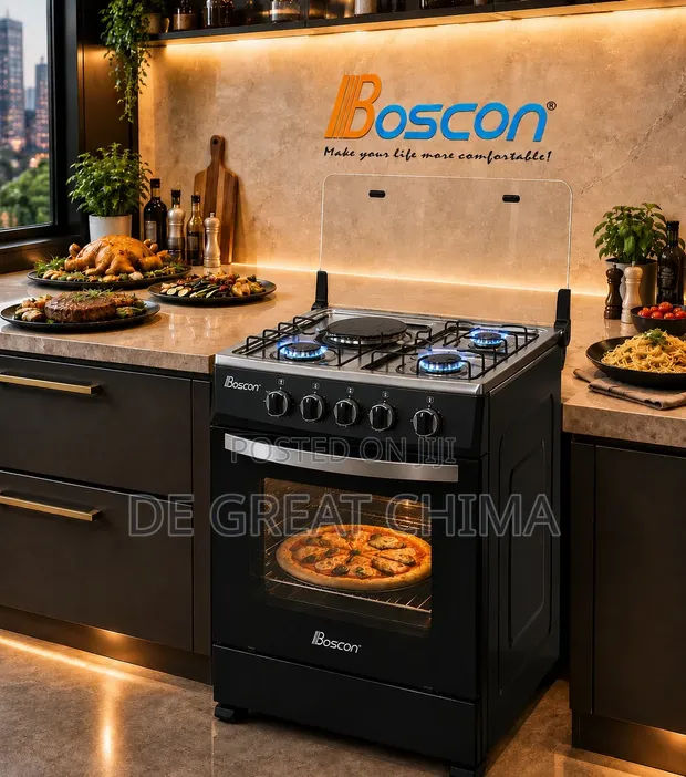 3 Burner Gas Cooker with Electric Hot Plate & Oven Stand - 1
