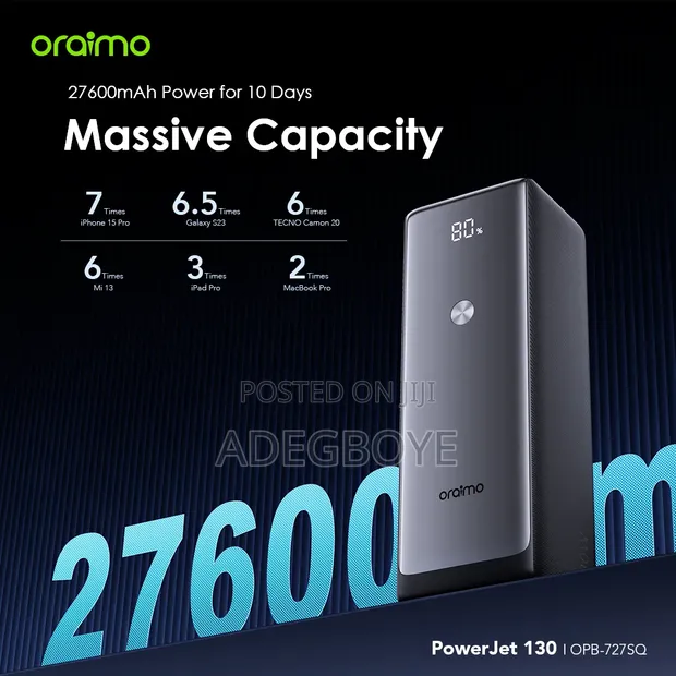Oraimo 130W Laptop & Phone Power Bank 27,600mAh - 1