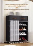 Black 6-Tier Fabric Shoe Rack with Storage Drawers & Curtain - 2