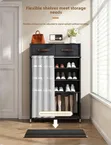 Black 6-Tier Fabric Shoe Rack with Storage Drawers & Curtain - 3