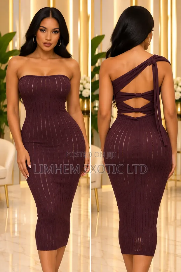 Zara Ribbed Knit Strapless Midi Dress - Brown - 1