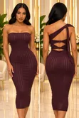 Zara Ribbed Knit Strapless Midi Dress - Brown - 1