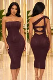 Zara Ribbed Knit Strapless Midi Dress - Brown - 2