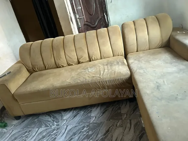 Home Interiors L-Shape Sofa - Gold Velvet - 1
