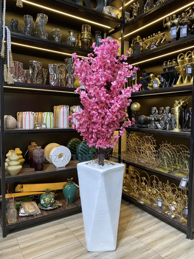 Cherry Blossom Plant in Tall Geometric Pot - 1