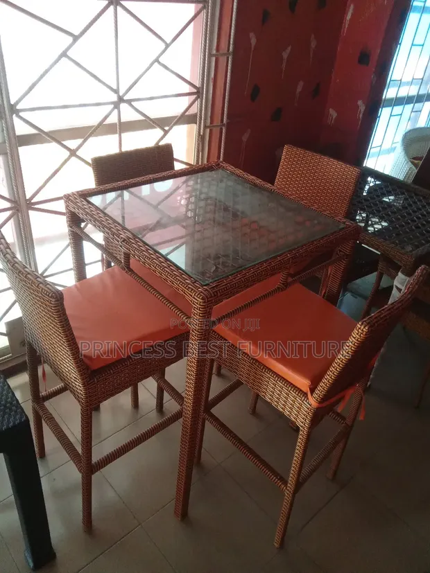 High Leg Outdoor Rattan Bar Chair - Gold - 1