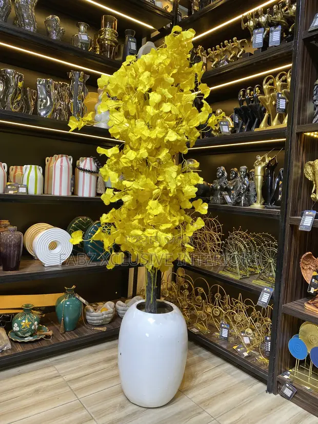 Artificial Yellow Ginkgo Plant in White Egg Pot - 1