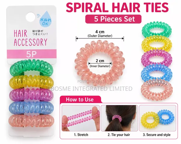 5-Piece Colorful Spiral Coil Hair Ties - 1