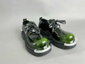 Glossy Patent Leather Platform Chunky Shoes - Wine