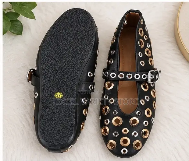 Original Black Eyelet Mary Jane Flat Shoes - 1