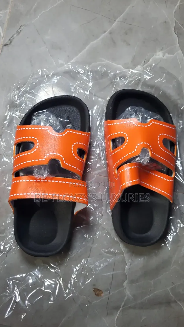 Children's Leather Slide Sandals - Orange - 1