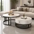 Modern Round Coffee Table Set - White Marble-Look Top - 1