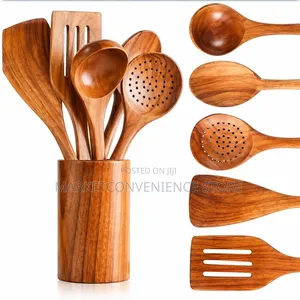 King 6-Piece Wooden Cooking Spoon Set with Base