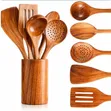 King 6-Piece Wooden Cooking Spoon Set with Base - 2