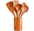 King 6-Piece Wooden Cooking Spoon Set with Base - 3