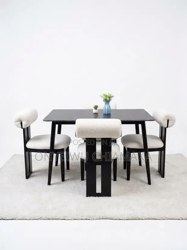 Modern 4-Seater Dining Table Set - Black & Cream - 1