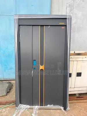 Modern Charcoal Steel Security Door with Gold Accent
