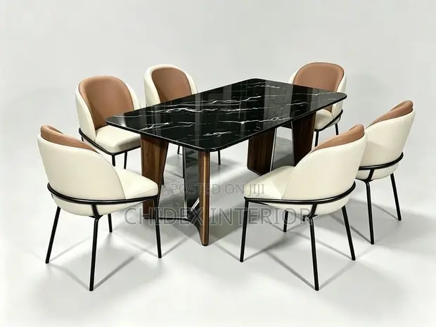 Classic Marble Dining Table with 6 Chairs - 1