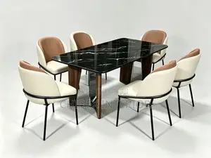 Classic Marble Dining Table with 6 Chairs