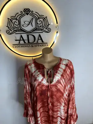 Adire Silk Gown - Red & Cream