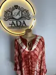 Adire Silk Gown - Red & Cream - 1