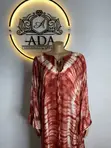 Adire Silk Gown - Red & Cream - 2