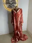 Adire Silk Gown - Red & Cream - 3