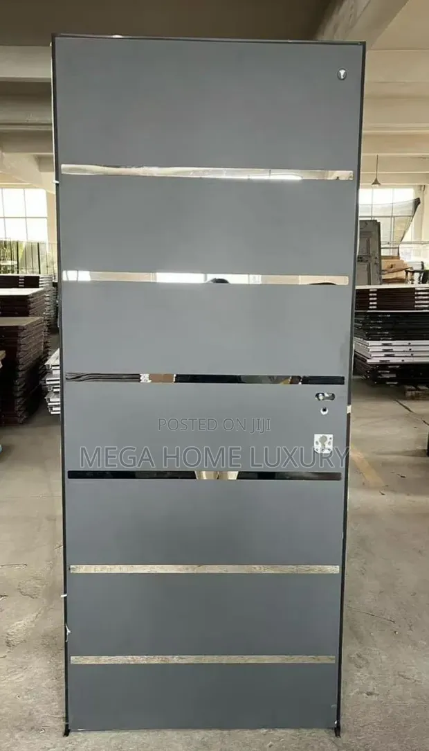 Contemporary Grey Flush Door with Metallic Inlays - 1