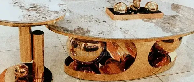 Home Interiors Modern Oval Gold Center Table - 1