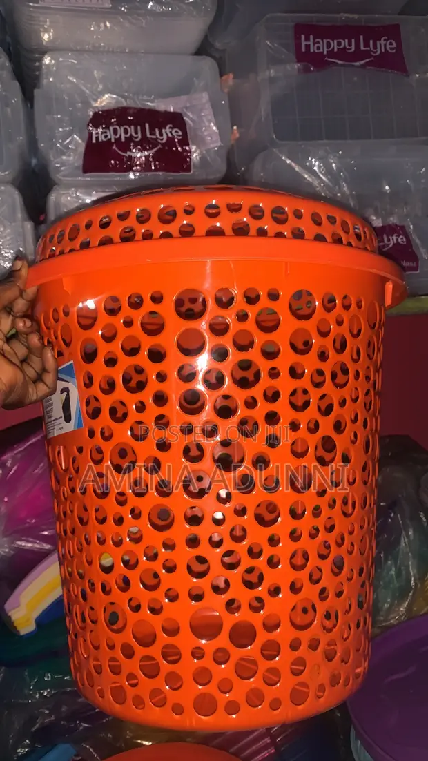 Durable Plastic Laundry Basket with Lid - 1