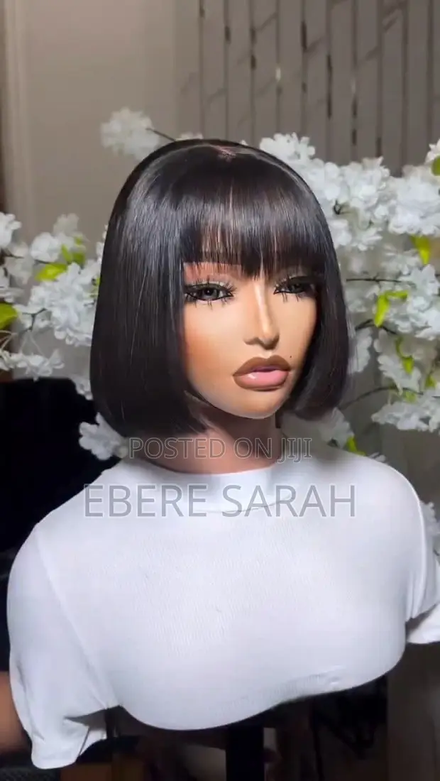 8" Bone Straight Fringe Wig - Human Hair - 1