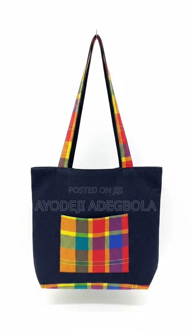 Navy Blue Denim Tote Bag - 1