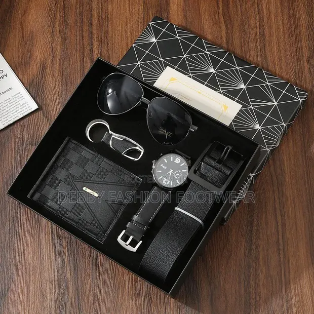 Set Kyautar Maza: Agogon Hannu, Wallet, Belt, Holder Mabudi & Gilashin Gani - 1