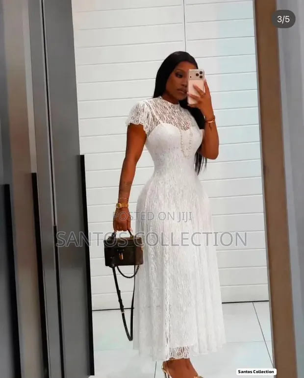 Classy Lace Flare Gown - White, Black, Pink, Sky Blue - 1