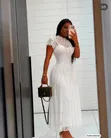 Classy Lace Flare Gown - White, Black, Pink, Sky Blue - 1