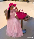 Classy Lace Flare Gown - White, Black, Pink, Sky Blue - 3