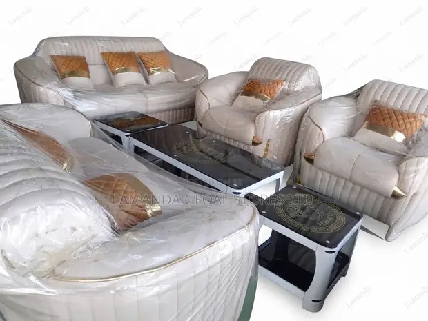 Luxury Cream Gold Tufted Living Room Sofa Set - 1