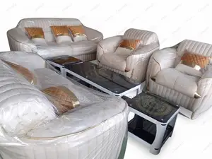 Luxury Cream Gold Tufted Living Room Sofa Set