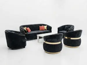 Charcoal Velvet Gold-Band Sofa Set na Falo