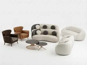 Cream & Black Two-Tone Curved Sofa Set