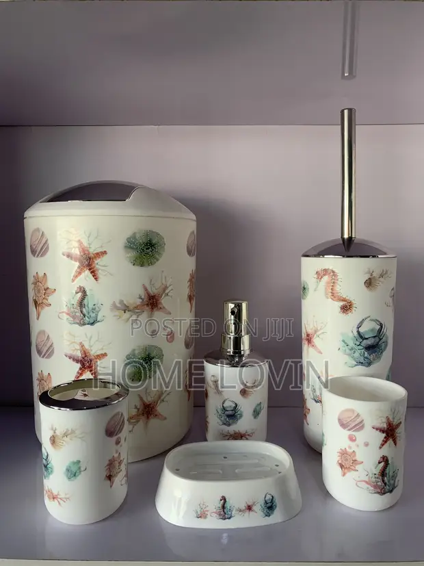 6-Piece Bathroom Organizer Set with Waste Bin - 1