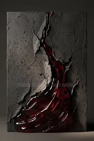 Brutalist Concrete & Ruby Red Liquid Glass Art