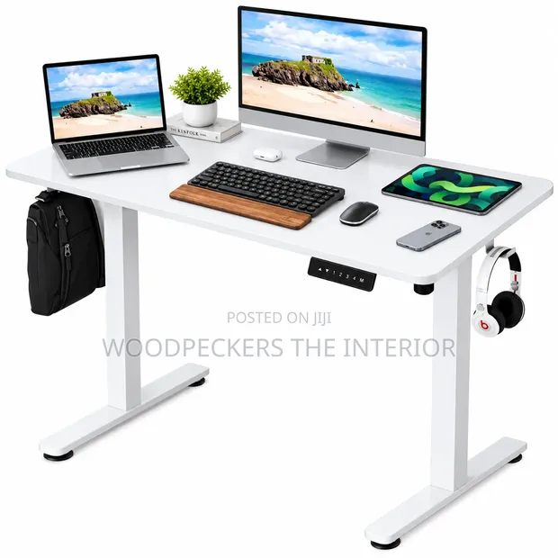 Modern Adjustable Electric Standing Desk - White - 1