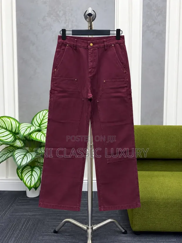 Luxury Cargo Chino Jeans Trousers - Wine, Men's, Brand New - 1