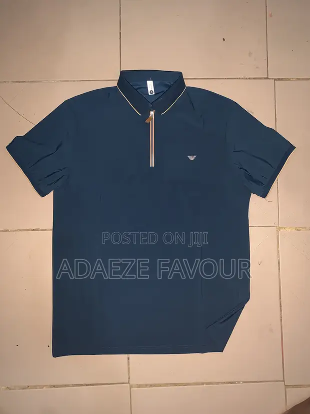 Men's Navy Blue Zip Collar Polo Shirt - Short Sleeve - 1