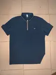 Men's Navy Blue Zip Collar Polo Shirt - Short Sleeve - 1