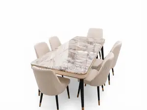 Marble-Top Dining Table with 6 Upholstered Chairs