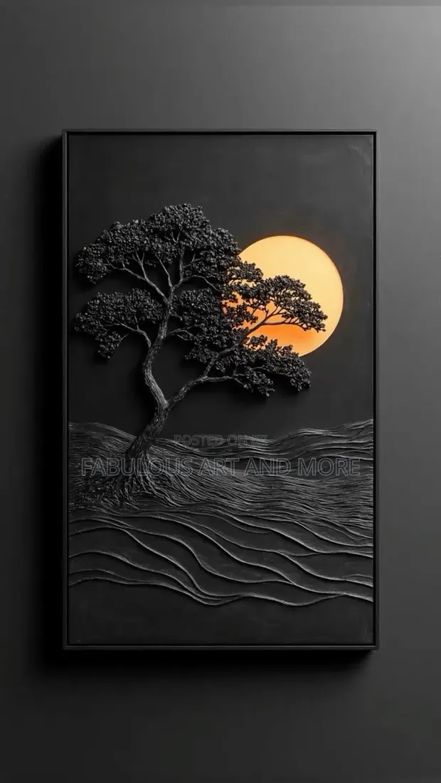Black Tree Golden Moon Wall Artwork - 1