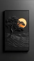 Black Tree Golden Moon Wall Artwork - 1