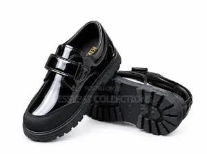 Boys Black Patent School Shoes Velcro Strap